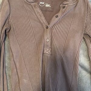 Aerie Chocolate Striped Henley Top